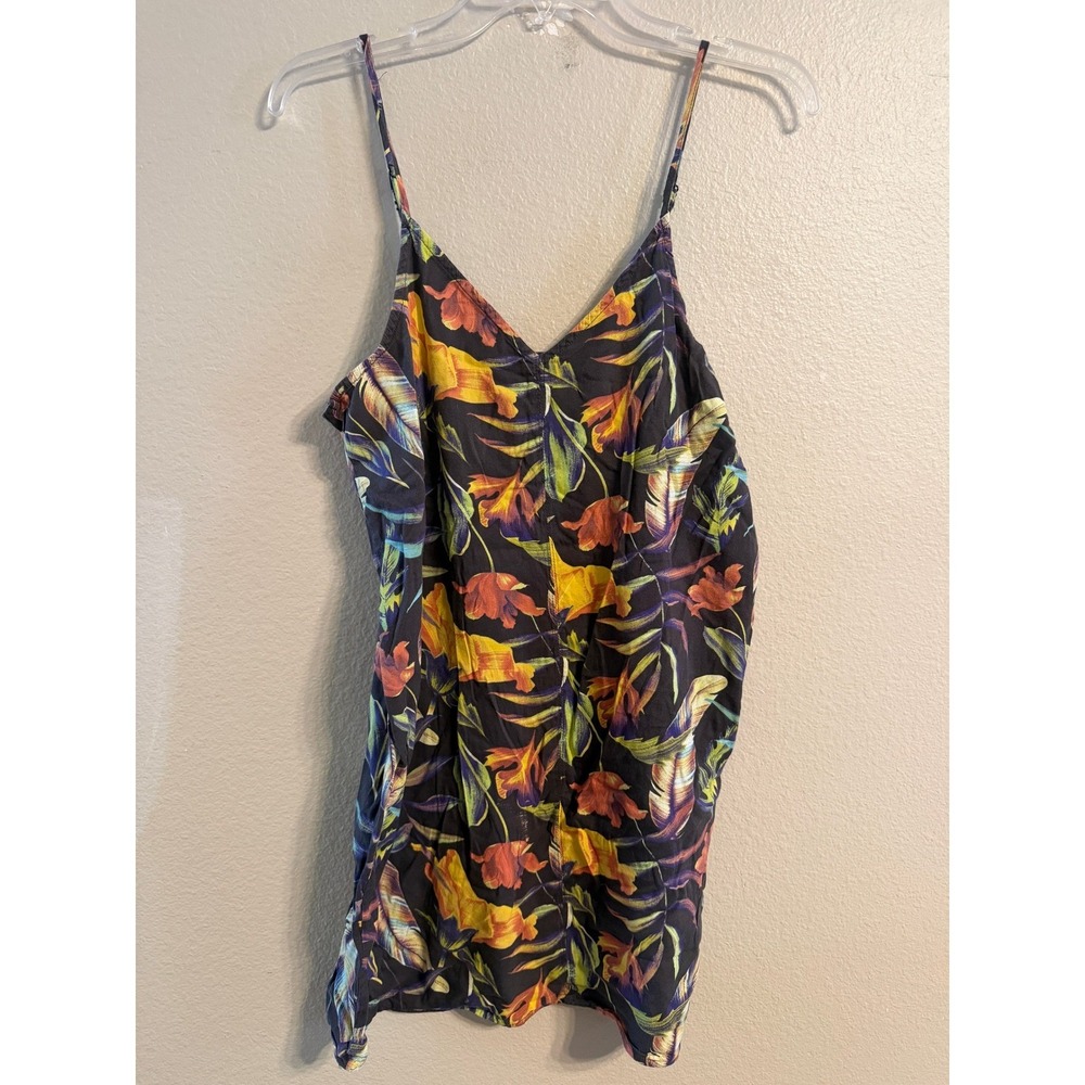 Hurley Womens Tropical Floral Cami Tank Top Large BQ3295 Black Orange Hibiscus